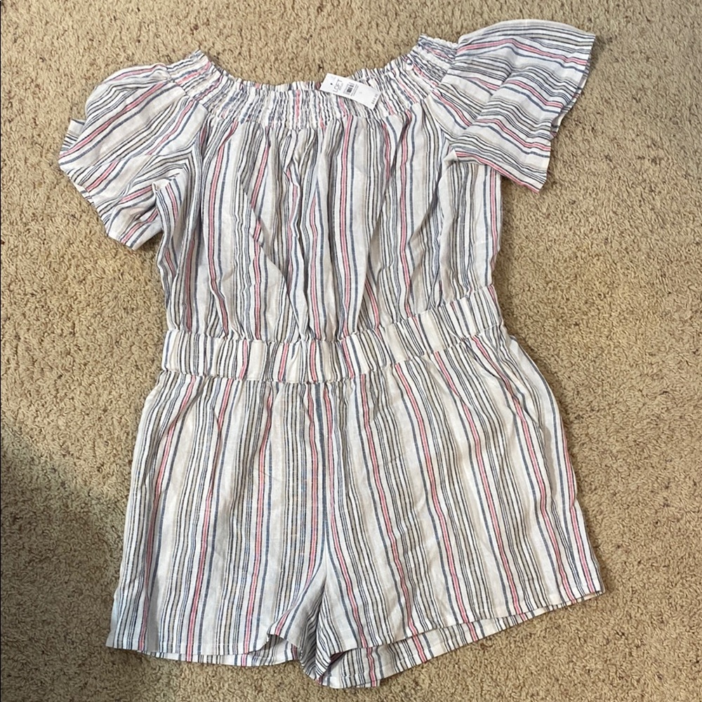 LOFT Blue and Pink Striped Romper
